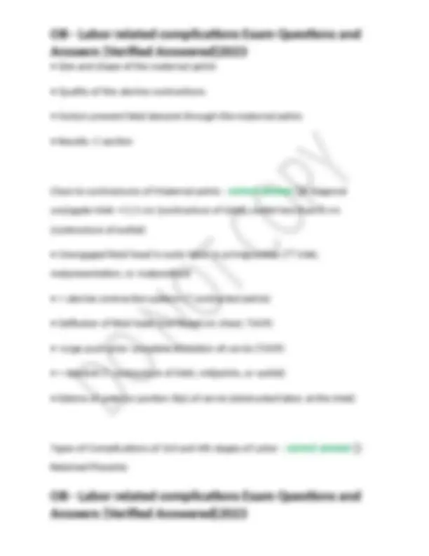 OB - Labor related complications Exam Questions and Answers (Verified ...