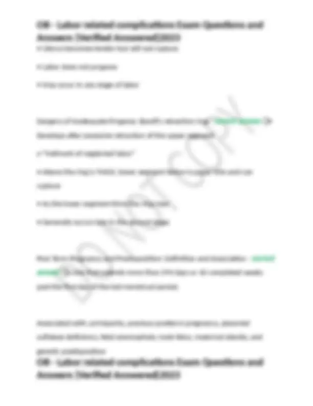 OB - Labor related complications Exam Questions and Answers (Verified ...