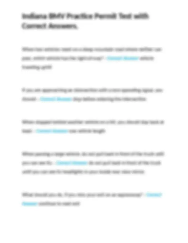 Indiana BMV Practice Permit Test with Correct Answers. | Exams Nursing ...