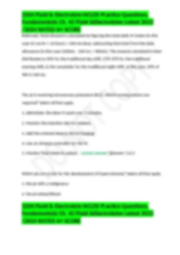2204 Fluid & Electrolyte NCLEX Practice Questions, Fundamentals Ch. 42 ...
