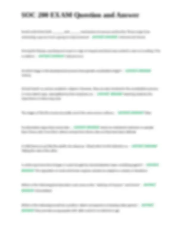 SOC 200 EXAM Question and Answer.docx | Exams Nursing | Docsity