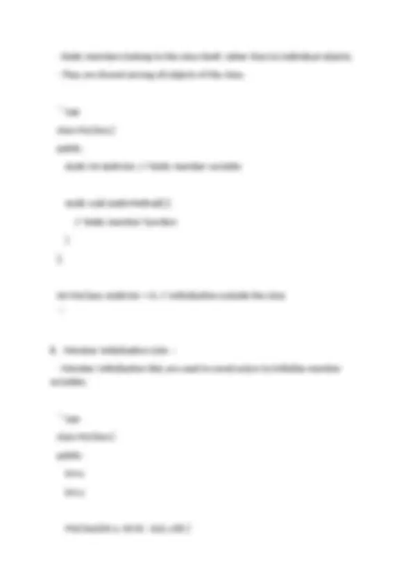 Classes and Objects in C++ | Study notes Computer Science | Docsity