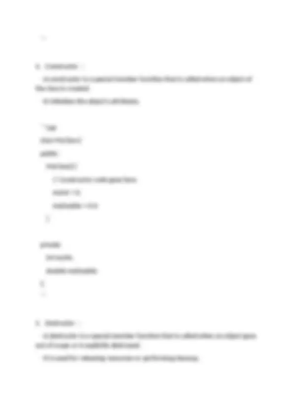 Classes and Objects in C++ | Study notes Computer Science | Docsity