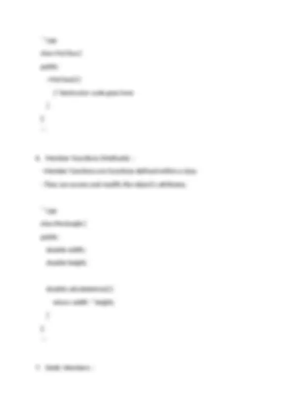Classes and Objects in C++ | Study notes Computer Science | Docsity