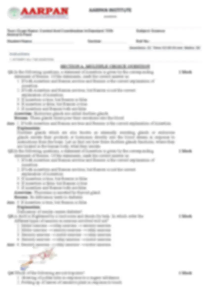 Control and Coordination in Animal and Plant Exam Questions | Exams ...