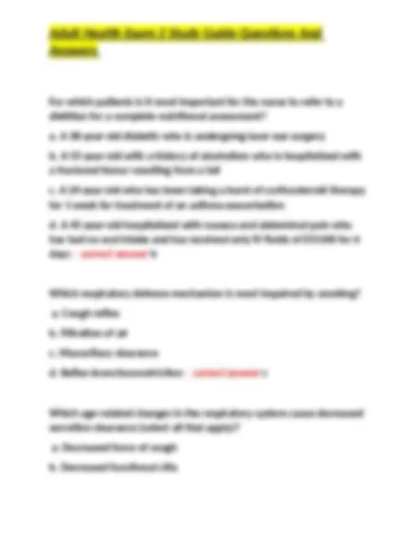 Adult Health Exam 2 Study Guide Questions And Answers | Exams Nursing ...
