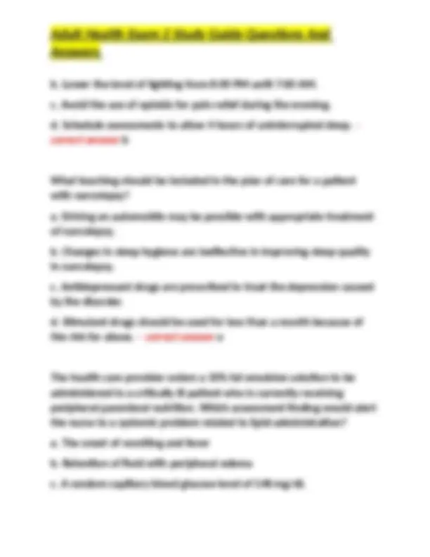 Adult Health Exam 2 Study Guide Questions And Answers | Exams Nursing ...
