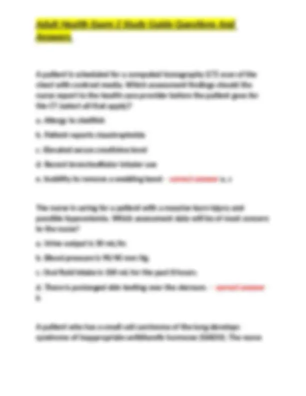 Adult Health Exam 2 Study Guide Questions And Answers | Exams Nursing ...