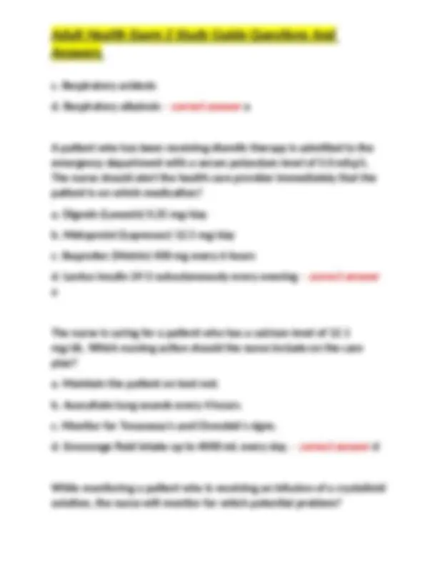 Adult Health Exam 2 Study Guide Questions And Answers | Exams Nursing ...