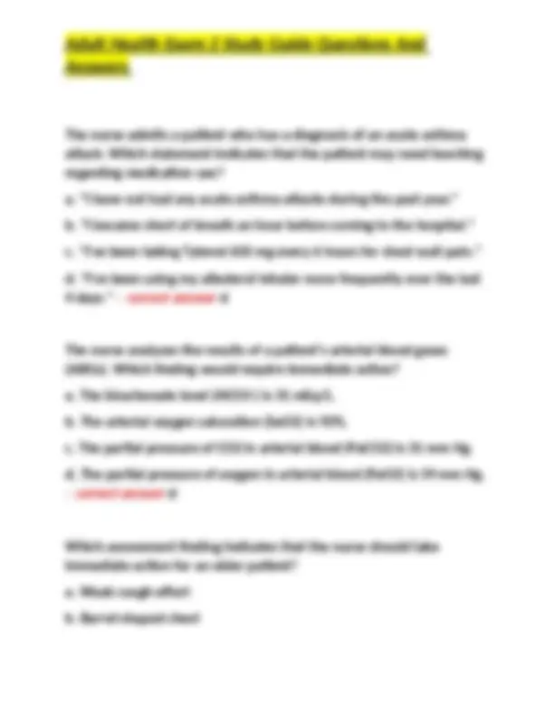 Adult Health Exam 2 Study Guide Questions And Answers | Exams Nursing ...