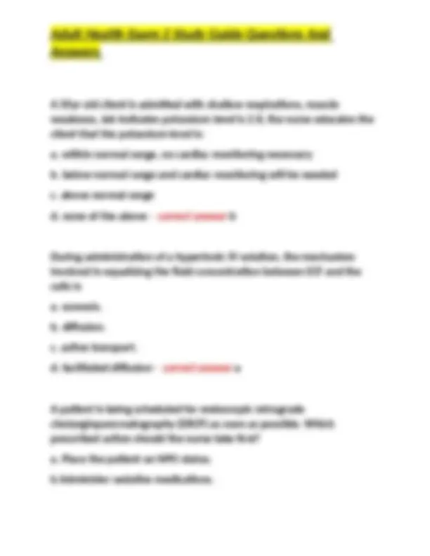 Adult Health Exam 2 Study Guide Questions And Answers | Exams Nursing ...