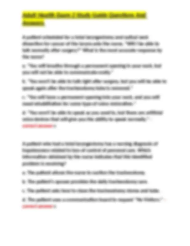 Adult Health Exam 2 Study Guide Questions And Answers | Exams Nursing ...