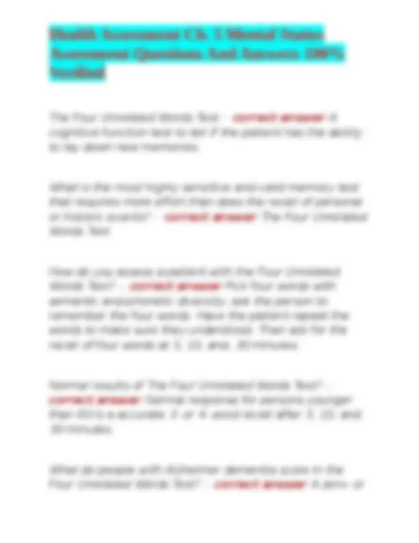 Mental Status Assessment Questions and Answers | Exams Nursing | Docsity