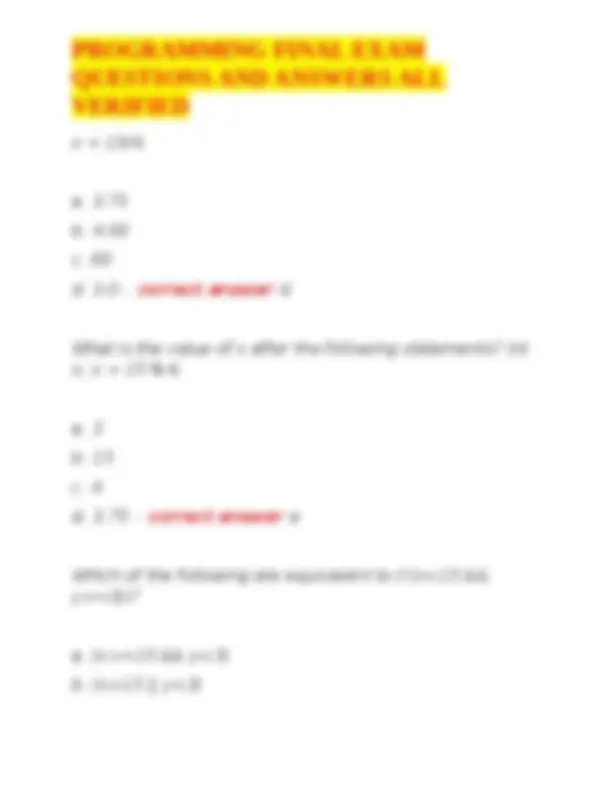 PROGRAMMING FINAL EXAM QUESTIONS AND ANSWERS ALL VERIFIED | Exams ...