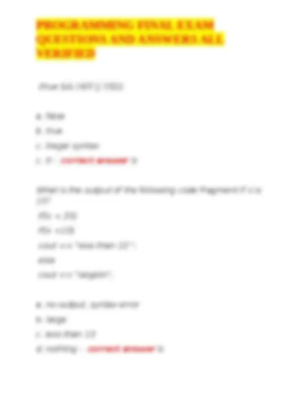 PROGRAMMING FINAL EXAM QUESTIONS AND ANSWERS ALL VERIFIED | Exams ...