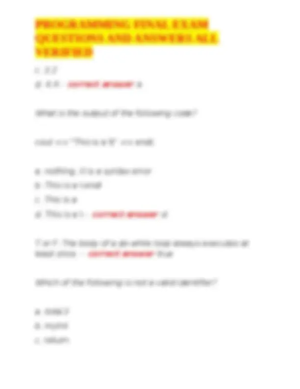 PROGRAMMING FINAL EXAM QUESTIONS AND ANSWERS ALL VERIFIED | Exams ...
