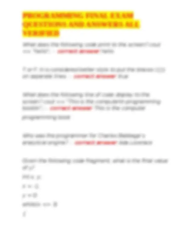 PROGRAMMING FINAL EXAM QUESTIONS AND ANSWERS ALL VERIFIED | Exams ...
