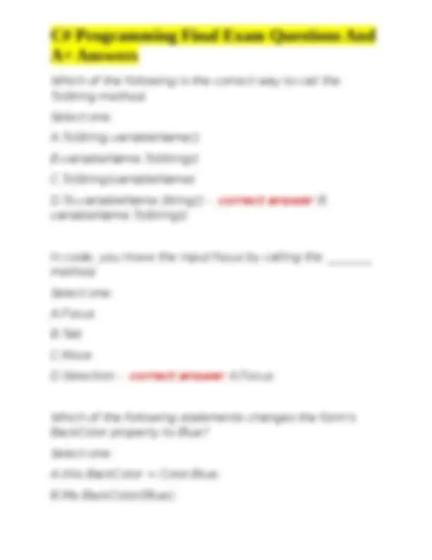 C# Programming Final Exam Questions And A+ Answers | Exams C ...