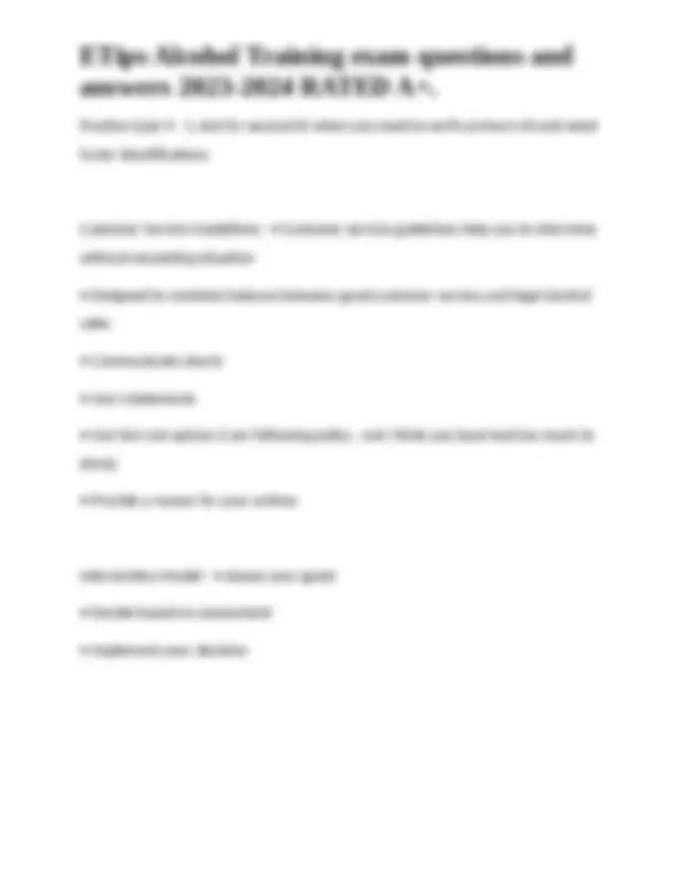 Etips Review ETips Alcohol Training exam questions and answers 2023-2024 RATED A+ ...