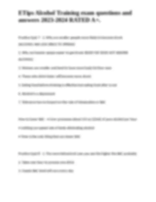 Etips Review ETips Alcohol Training exam questions and answers 2023-2024 RATED A+ ...