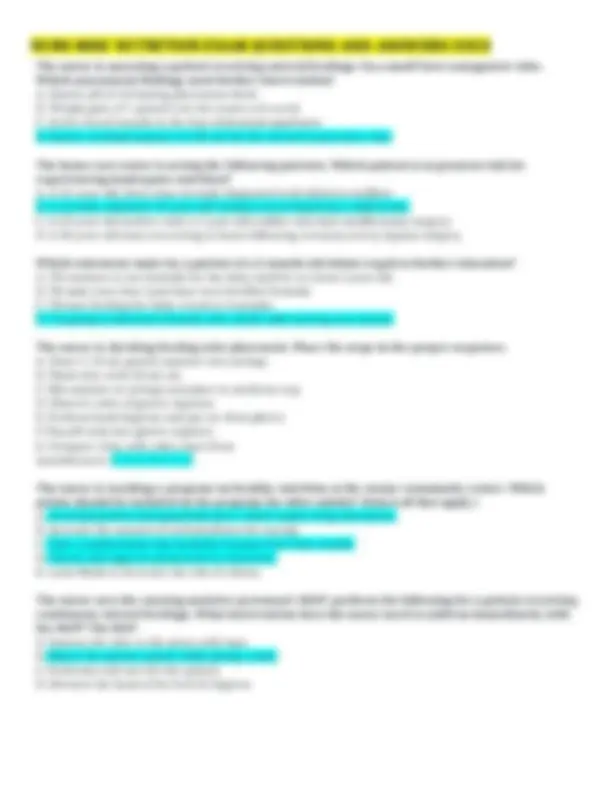 Nursing Nutrition Exam Questions and Answers 2023 | Exams Nursing | Docsity