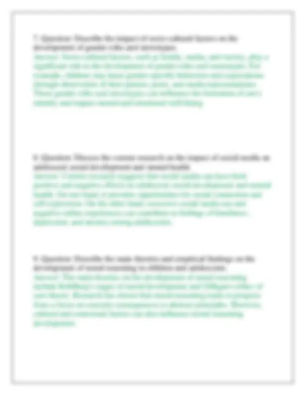 Developmental Psychology Exam Questions | Exams Psychology | Docsity