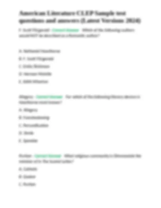 American Literature CLEP Sample Test Questions and Answers | Exams ...