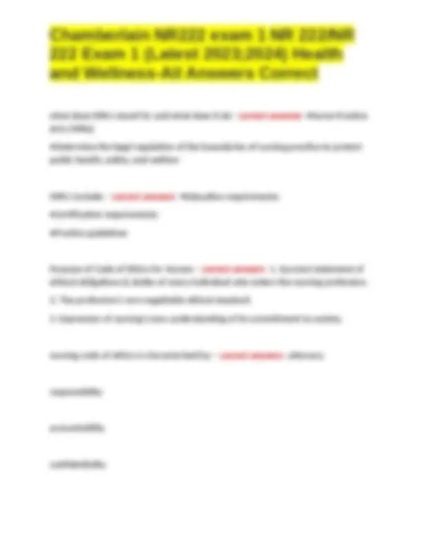 Chamberlain NR222 Exam 1: Health and Wellness - All Answers