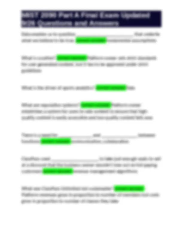 MIST 2090 Part A Final Exam Updated 9/26 Questions and Answers | Exams ...