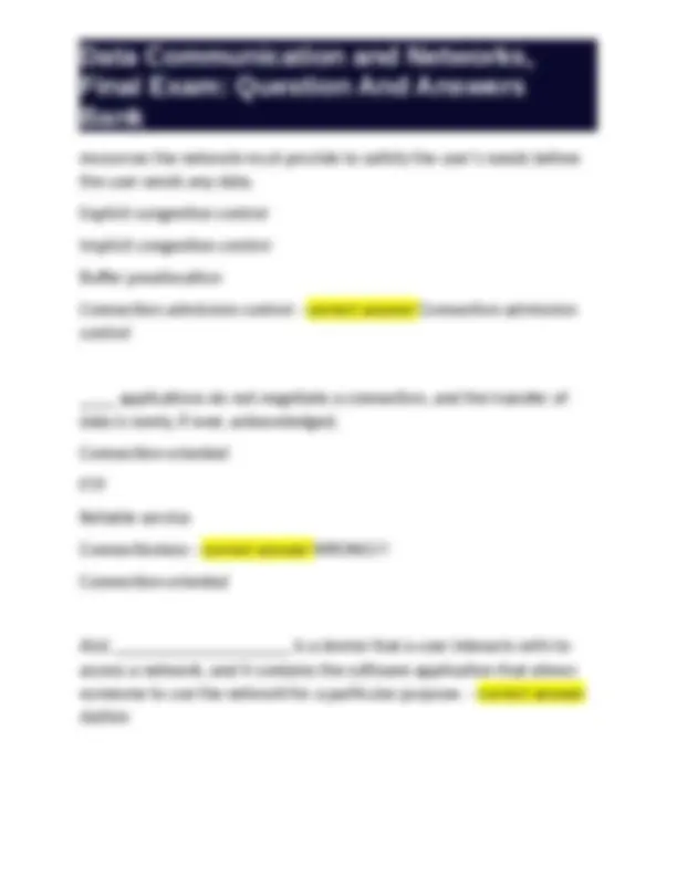 Data Communication and Networks, Final Exam: Question And Answers Bank ...