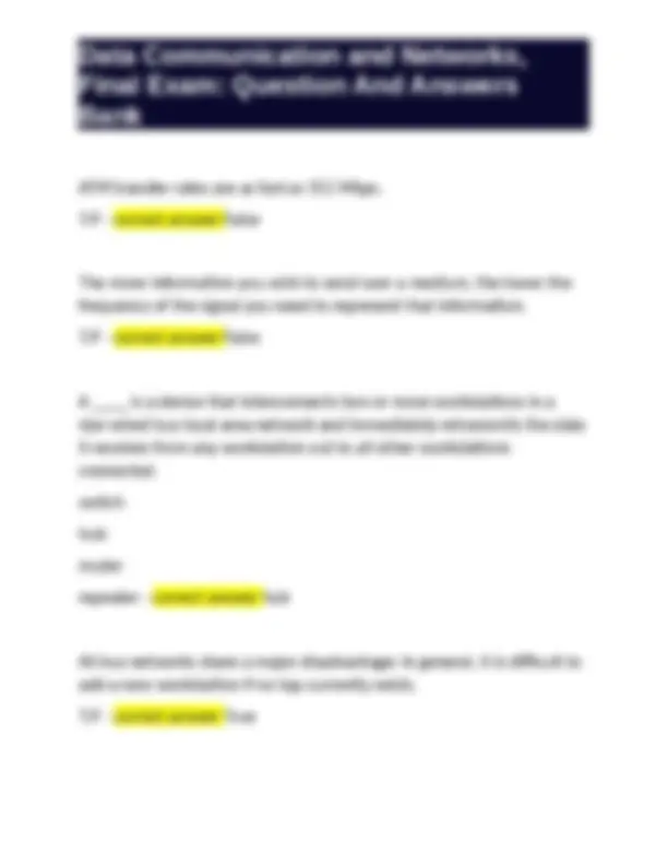 Data Communication and Networks, Final Exam: Question And Answers Bank ...