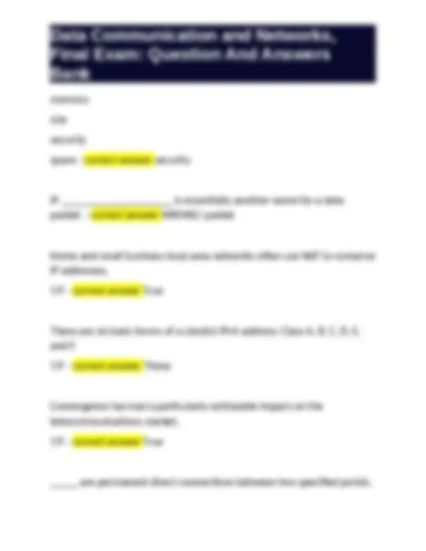 Data Communication and Networks, Final Exam: Question And Answers Bank ...