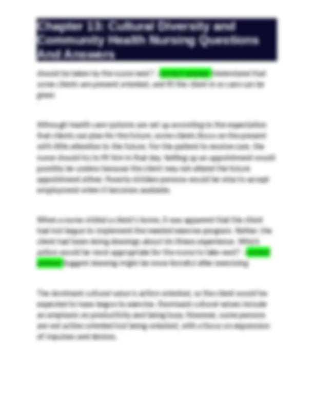 Cultural Diversity and Community Health Nursing: Questions and Answers ...