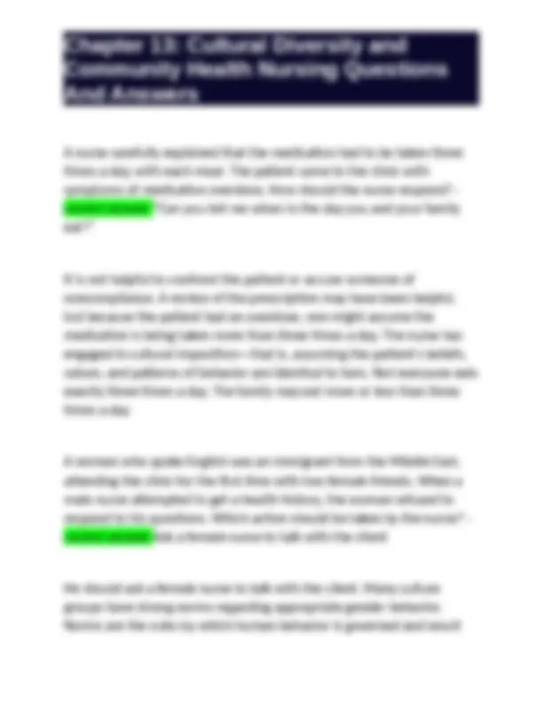 Cultural Diversity and Community Health Nursing: Questions and Answers ...