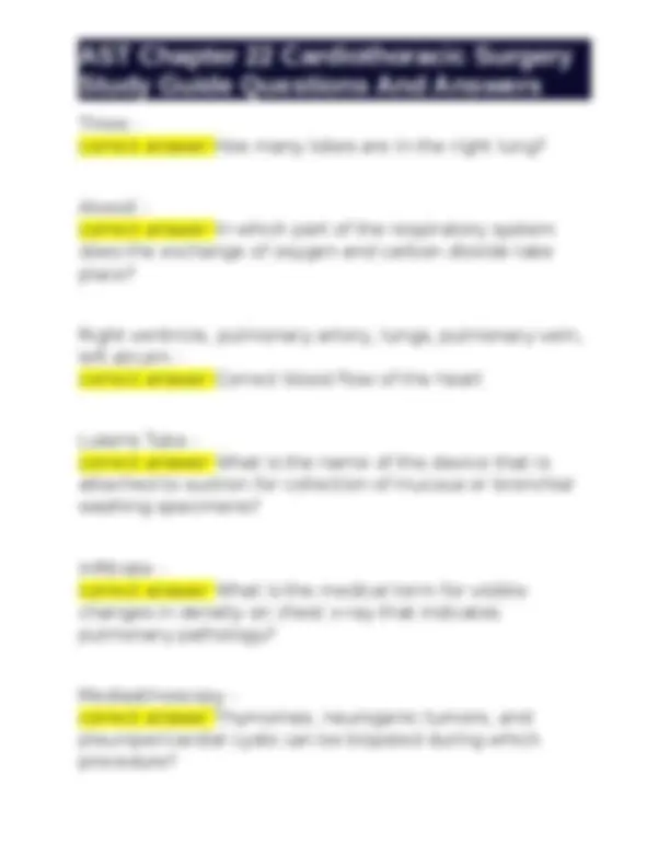 健康・医学 CBT answer Cardiothoracic Surgery Exam Prep: Questions and Answers | Exams