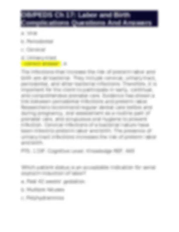 OB/PEDS Ch 17: Labor and Birth Complications Questions And Answers ...