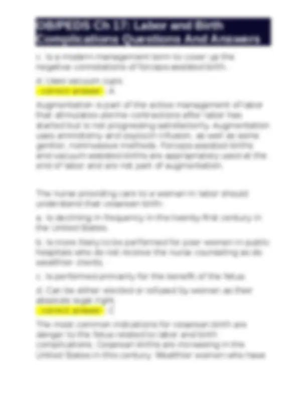 OB/PEDS Ch 17: Labor and Birth Complications Questions And Answers ...