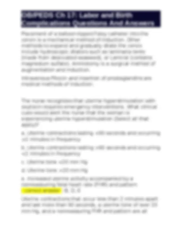 OB/PEDS Ch 17: Labor and Birth Complications Questions And Answers ...