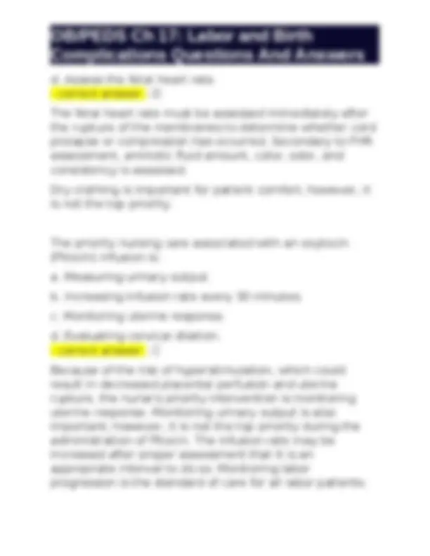 OB/PEDS Ch 17: Labor and Birth Complications Questions And Answers ...