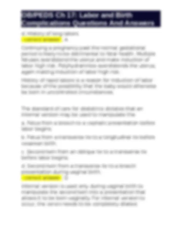 OB/PEDS Ch 17: Labor and Birth Complications Questions And Answers ...