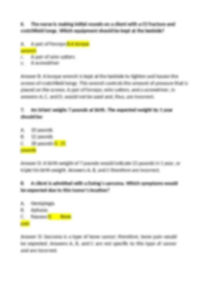 Nursing Assessment and Care: Answers and Explanations | Exams Nursing ...