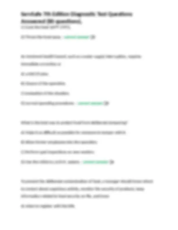 ServSafe 7th Edition Diagnostic Test Questions Answered | Exams Nursing ...