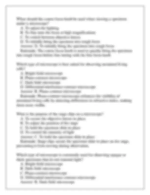 Micrography Test Examples Microscopy Techniques and Applications | Exams Microbiology | Docsity