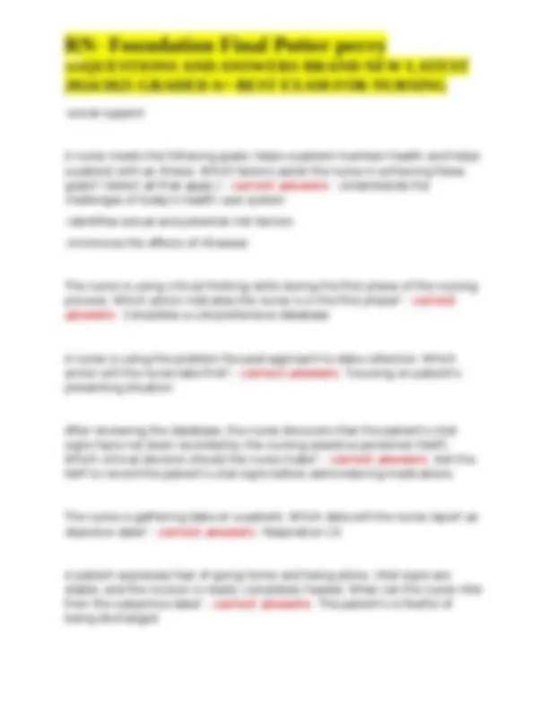 Nursing Exam Questions and Answers for 2024/2025 | Exams Nursing | Docsity