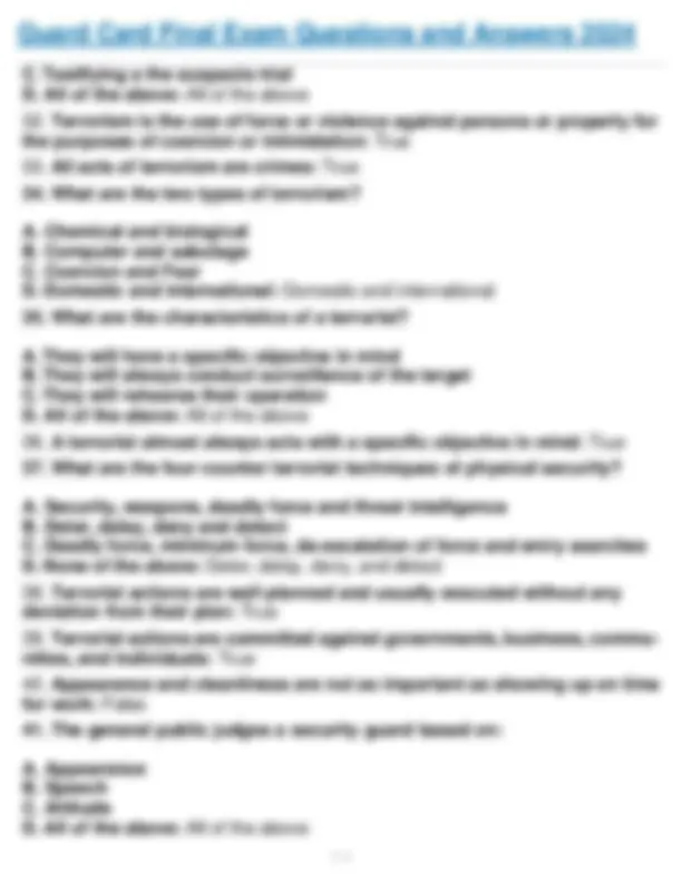 Guard Card Final Exam Questions and Answers 2024: Security Guard ...