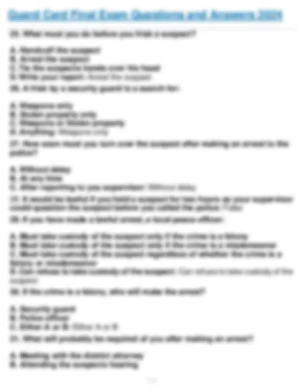 Guard Card Final Exam Questions and Answers 2024: Security Guard ...