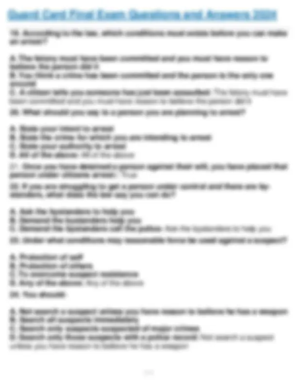 Guard Card Final Exam Questions and Answers 2024: Security Guard Training | Exams Nursing | Docsity