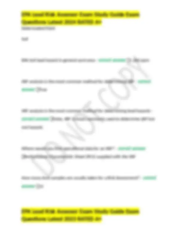 EPA Lead Risk Assessor Exam Study Guide | Exams Nursing | Docsity