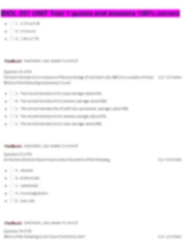 BIOL 251 Unit Test 1 Quiz Answers | Exams Nursing | Docsity