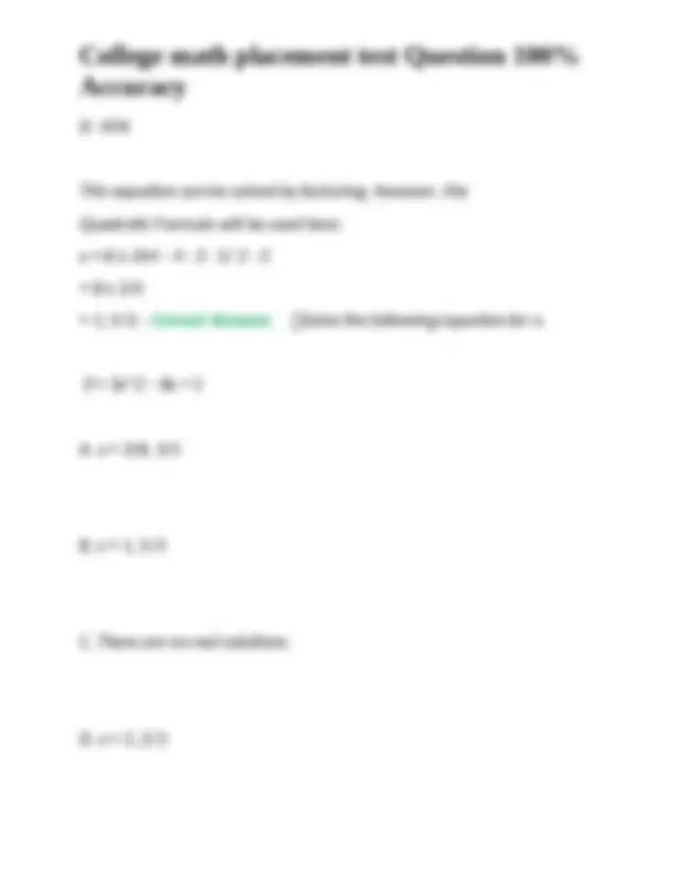 College math placement test Question 100% Accuracy | Exams Nursing ...